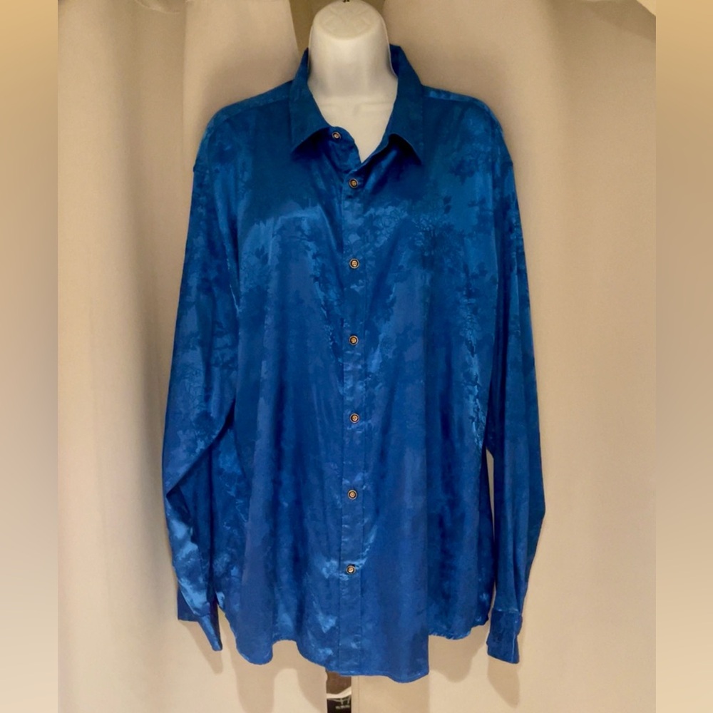 Men's Blue Satin Dress Shirt - Classic Button-Down